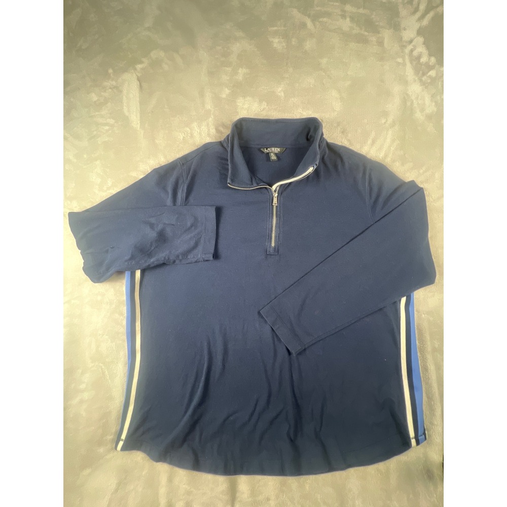 Lauren Ralph Lauren Womens Navy Blue Striped‎ Quarter Zip Pullover Sweater 2X